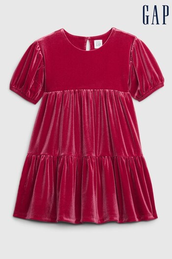 Gap Pink Velour Tiered Short Sleeve Round Neck Dress (Q30162) | £25
