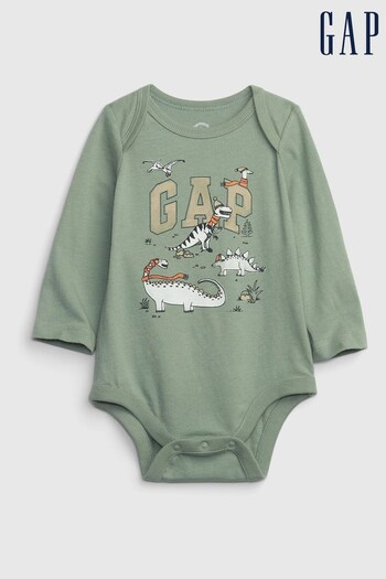 Gap Green Logo Long Sleeve Baby Bodysuit (Q30259) | £8