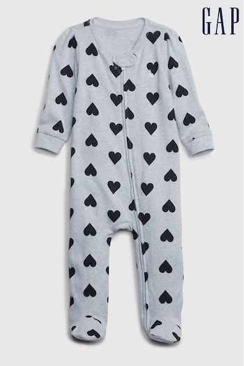 Gap Grey Print Long Sleeve Zip Baby Sleepsuit (Q30296) | £16