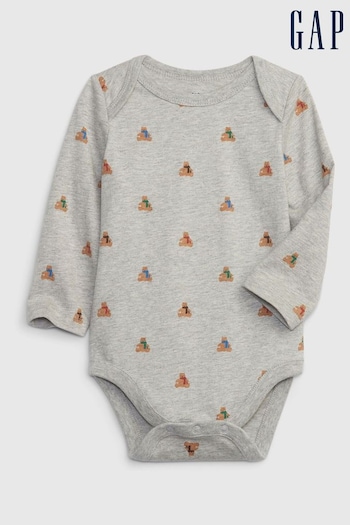 Gap Grey Dinosaur Graphic Long Sleeve Baby Bodysuit (Q30320) | £8
