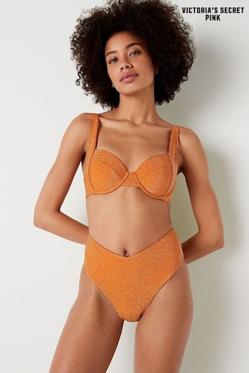 Victoria's Secret PINK Tangelo Orange Brazilian Shimmer High Waist Cheeky Bikini Bottom (Q30519) | £30