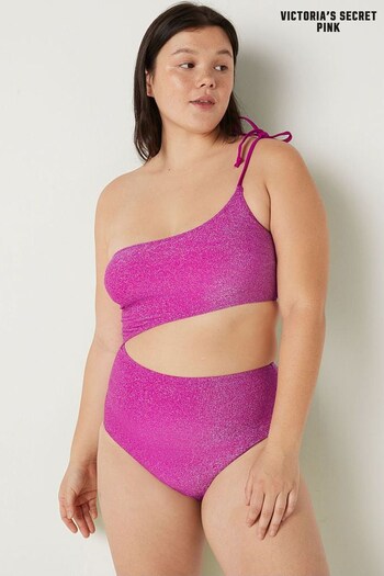 Victoria's Secret PINK Dahlia Magenta Pink Shimmer One Shoulder OnePiece Swimsuit (Q30527) | £50
