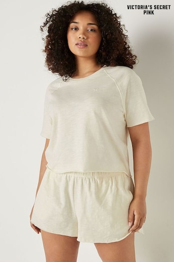Victoria's Secret PINK Cream Summer Lounge Short Sleeve TShirt (Q30528) | £20