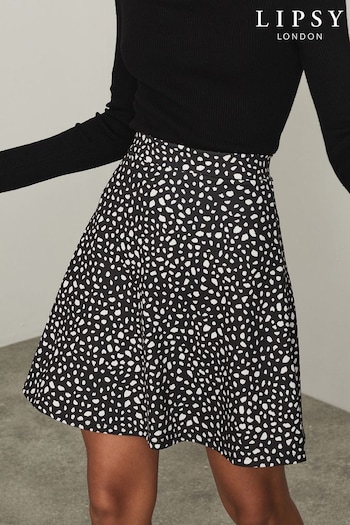 Lipsy Black Non Print Petite Flippy Mini Skater Skirt (Q30554) | £15