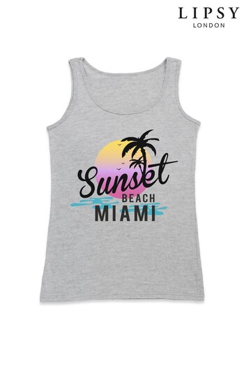 Lipsy Heather Grey Sunset Beach Miami Logo Women's Vest (Q30574) | £21