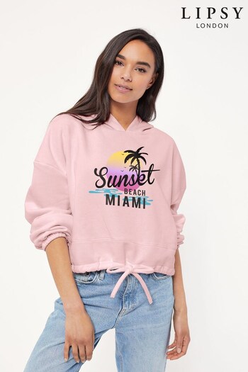 Lipsy Light Pink Sunset Beach Miami Women's Cropped Oversize Hoodie (Q30576) | £33