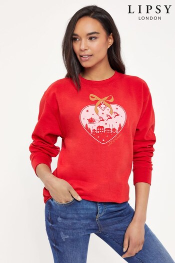 Lipsy Red Christmas Decoration Heart Women's Sweatshirt (Q30599) | £27