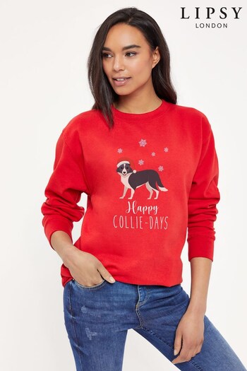 Lipsy Red Collie Christmas Women's Sweatshirt (Q30602) | £27