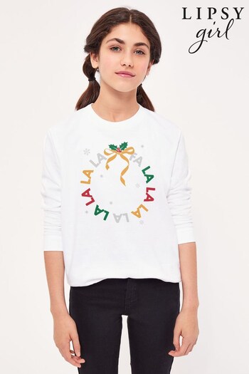 Lipsy White Fa La La Christmas Wreath Kids Sweatshirt (Q30749) | £23