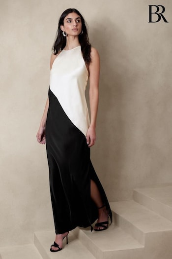 Banana Republic Black & White Sombra Silk Maxi Dress (Q30779) | £185