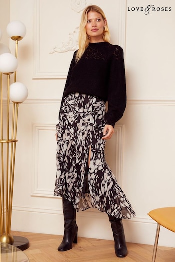 Tops & T-Shirts Black/White Animal Printed Ruffle Midi Skirt (Q30952) | £38