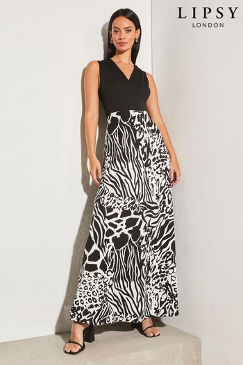 Lipsy Black/White Animal Printed Jersey 2 in 1 Maxi Dress (Q30955) | £38