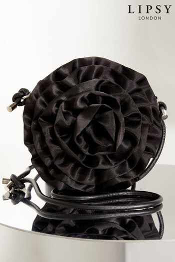 Lipsy Black Satin Corsage Flower Bag (Q30960) | £39