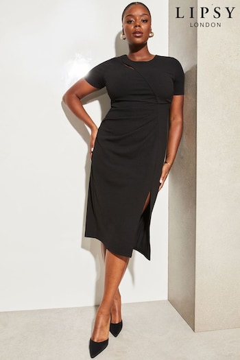 Lipsy Black Curve Cut Out Ruched Short Sleeve Bodycon Dress (Q30996) | £62