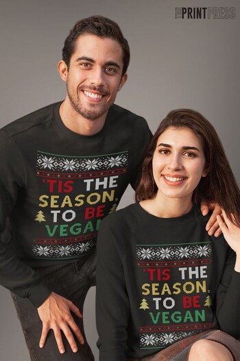 The Print Press Black Tis The Season To Be Vegan Christmas Adult Sweatshirt (Q31035) | £27