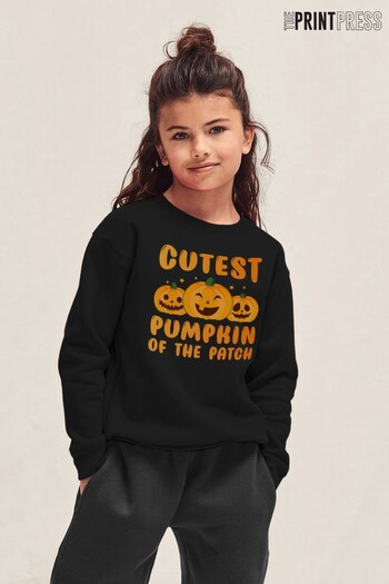 The Print Press Black Cutest Pumpkin Of The Patch Halloween Kids Sweatshirt (Q31041) | £23