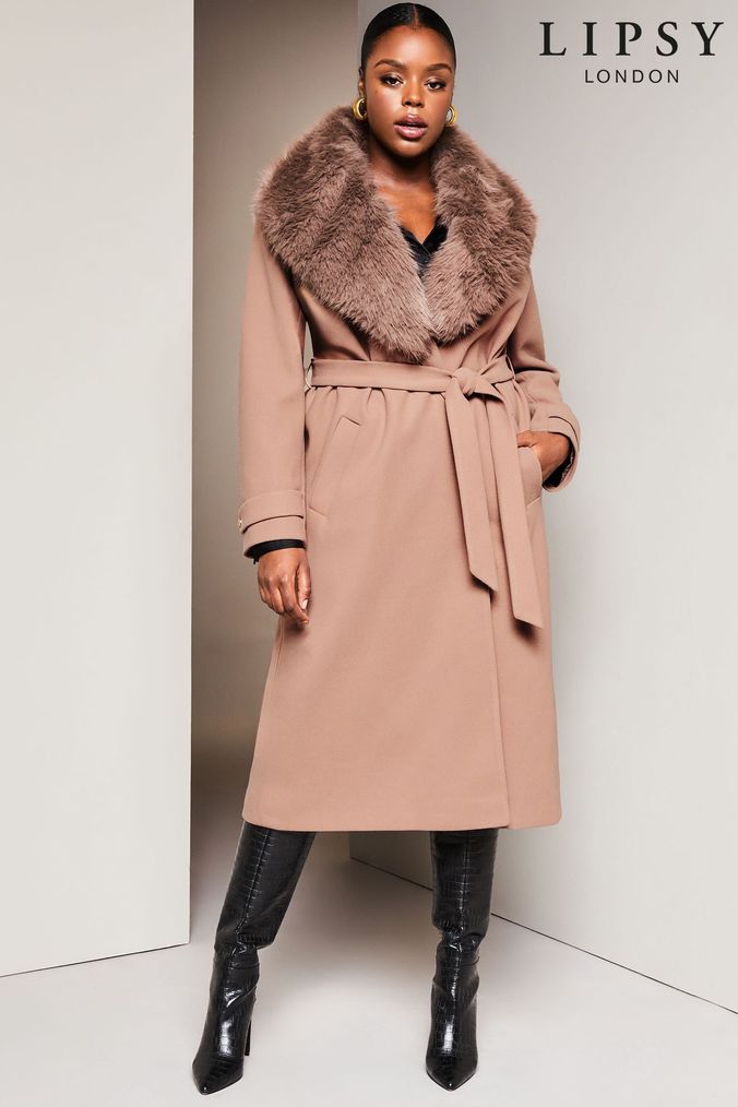 Lipsy contrast piping deals belted mac