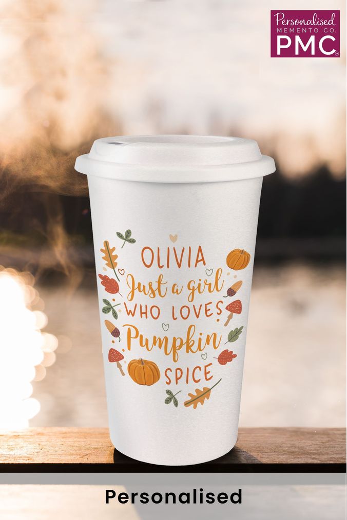 Personalised Pumpkin Spice Insulated Reusable Eco Travel Cup by PMC (Q31422) | £12