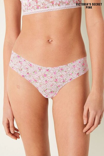 Victoria's Secret PINK Coconut White Floral Thong Lace No Show Knickers (Q31454) | £9
