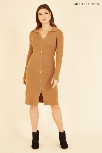 Mela Brown Knitted Shirt Dress (Q31514) | £47