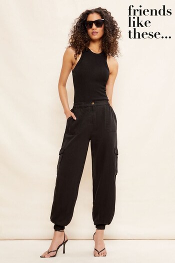 Friends Like These Black Soft Touch Lyocell Cargo Trousers (Q31530) | £39
