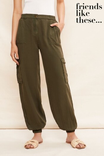Friends Like These Khaki Green Soft Touch Lyocell Cargo Trousers (Q31531) | £39