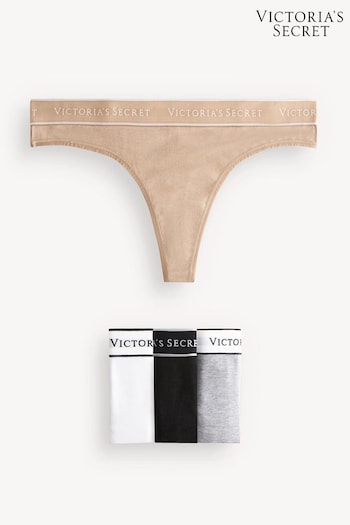 Victoria's Secret Black/White/Grey/Nude Thong Logo Multipack Knickers (Q31606) | £20