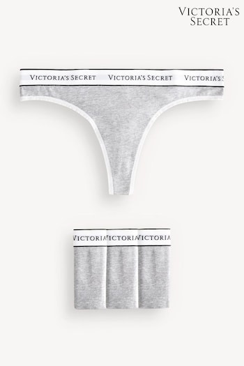 Victoria's Secret Medium Heather Grey Thong Logo Multipack Knickers (Q31609) | £20