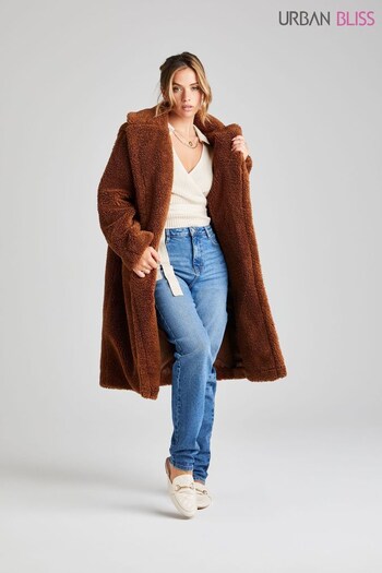 Urban Bliss Brown Chelsea Longline Teddy Coat (Q31632) | £55