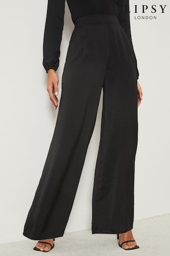 Lipsy Black Satin Wide Leg Tailored Trousers (Q31696) | £34
