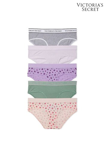 Victoria's Secret Grey/ White/ Purple/ Green/ Pink Logo Hipster Knickers 5 Pack (Q31813) | £25