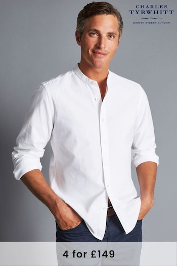 Charles Tyrwhitt White Slim Fit Cotton Collarless Shirt Contains Linen (Q31931) | £64.95