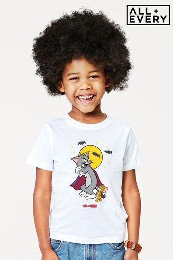 All + Every White Tom and Jerry Halloween Vampires Kids T-Shirt (Q32063) | £18