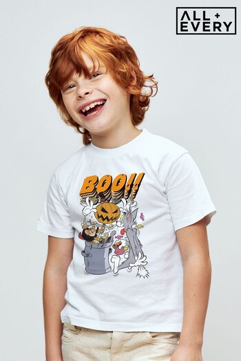 All + Every White Tom and Jerry Halloween Pumpkin Boom Kids T-Shirt (Q32065) | £9