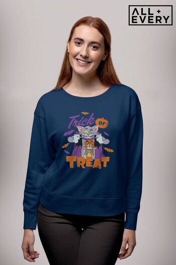 All + Every Navy Blue Tom and Jerry Halloween Trick Or Treat Scary Face Women's Sweatshirt (Q32068) | £18