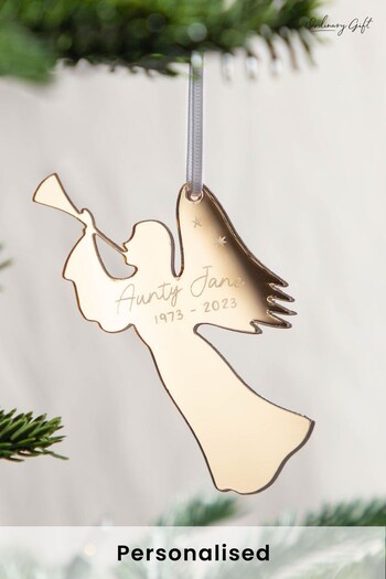 Personalised Metallic Mirror Angel Silhouette Engraved Memorial Christmas Decoration by No Ordinary Gift (Q32213) | £15