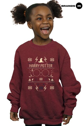Brands In Burgundy Harry Potter Christmas Pattern Girls Burgundy Sweatshirt (Q32232) | £25