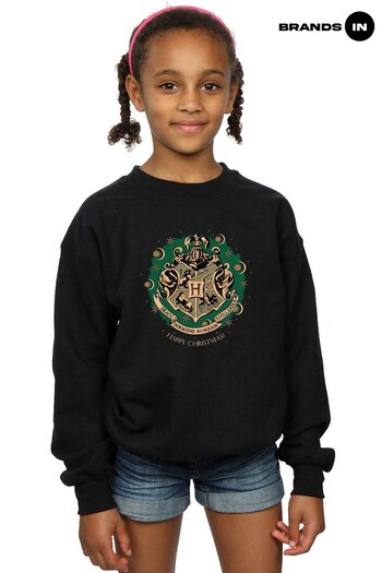 Brands In Black Harry Potter Christmas Wreath Girls Black Sweatshirt (Q32233) | £25