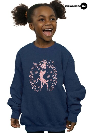Brands In Navy Disney Bambi Christmas Wreath Girls Navy Sweatshirt (Q32234) | £25