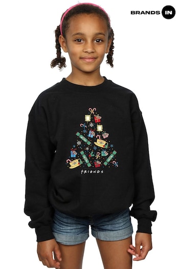 Brands In Black Friends Christmas Tree Girls Black Sweatshirt (Q32238) | £25