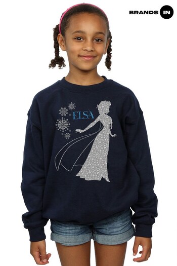 Brands In Navy Frozen Elsa Christmas Silhouette Girls Navy Sweatshirt (Q32240) | £25