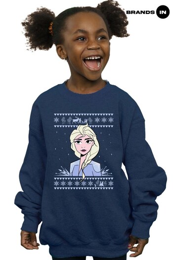 Brands In Navy Frozen 2 Elsa Christmas Girls Navy Sweatshirt (Q32241) | £25