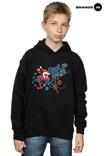 Brands In Black Brands In Christmas Black Marvel Universe Spider Man Deck The Walls Boys Black Hoodie (Q32247) | £25