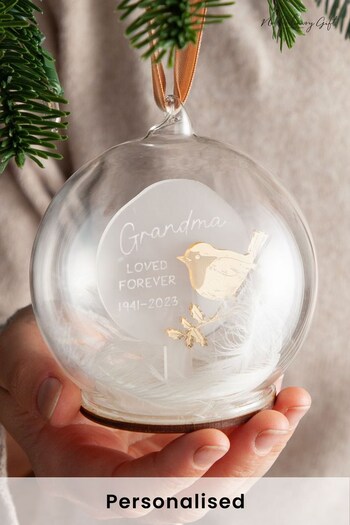 Personalised Metallic Mirror Robin Memorial Bauble by No Ordinary Gift (Q32284) | £32
