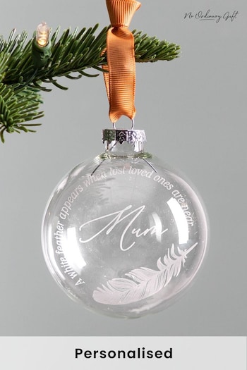 Personalised White Feather Memorial Christmas Bauble by No Ordinary Gift (Q32295) | £28