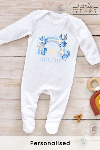 Personalised Boys Dragons & Rainbow Sleepsuit by Little Years (Q32354) | £14