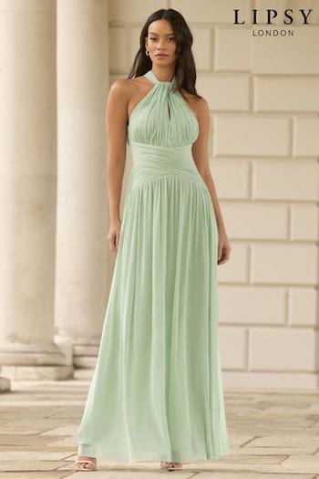 Lipsy Green Halterneck Keyhole Bridesmaid Maxi Dress (Q32385) | £99