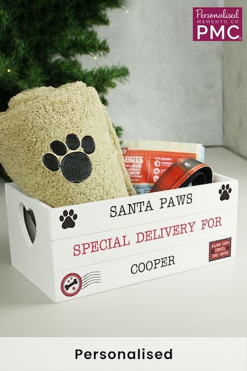 Personalised Christmas Santa Paws White Wooden Crate by PMC (Q32440) | £20