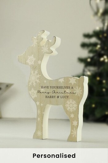 Personalised Christmas Rustic Wooden Reindeer Decoration by PMC (Q32446) | £15