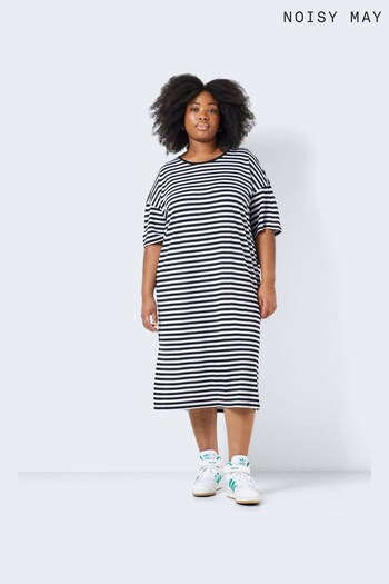 NOISY MAY Black and White Curve Oversized Midi T-Shirt Dress (Q32496) | £18